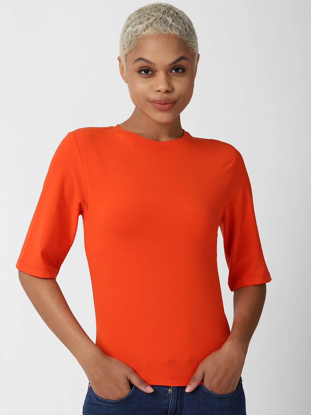 

FOREVER 21 Women Orange Solid Top