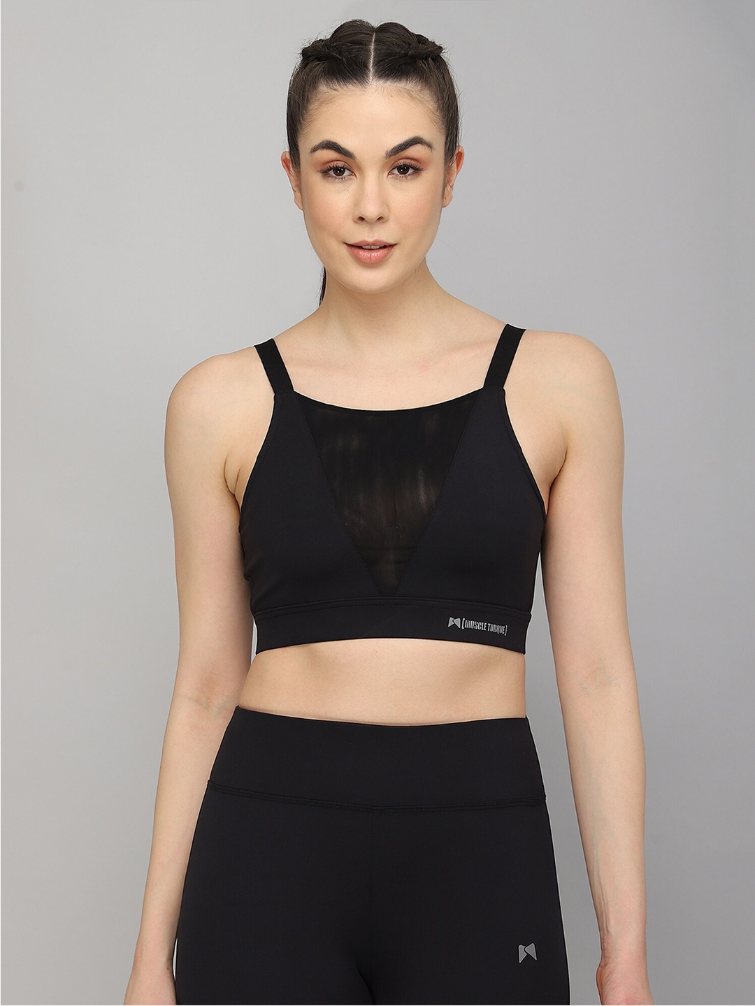 

MUSCLE TORQUE Black Workout Sports Bra With Adjustable Straps