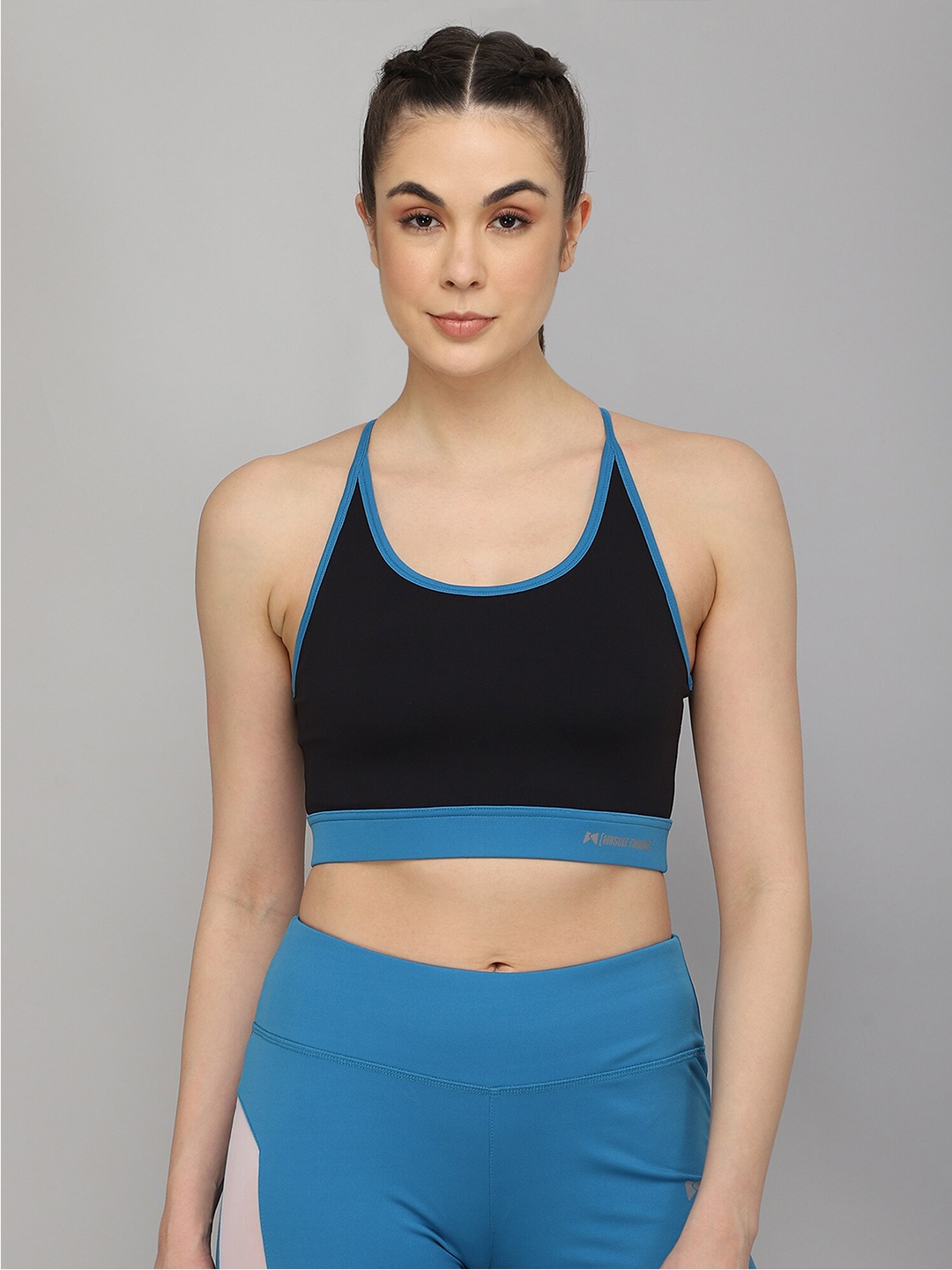 

MUSCLE TORQUE Black & Blue Non Wired & Non Padded Solid Bra