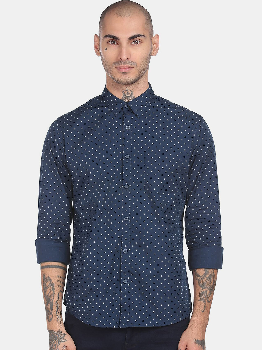 

Ruggers Men Blue Printed Cotton Casual Shirt