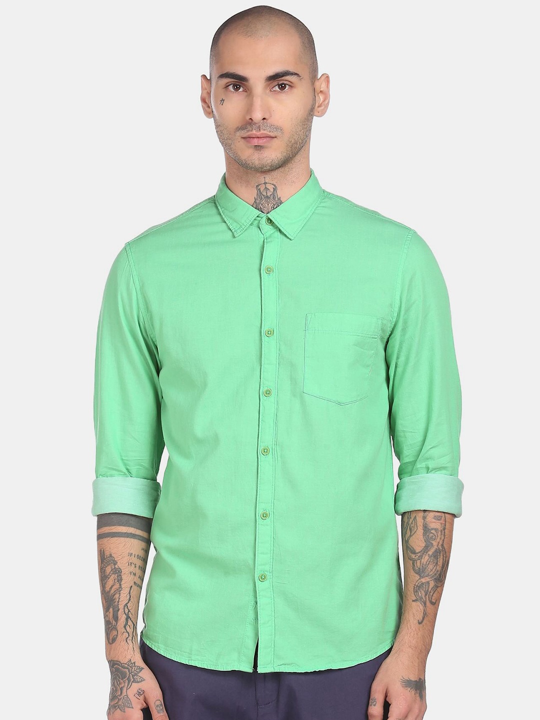 

Ruggers Men Green Cotton Casual Shirt