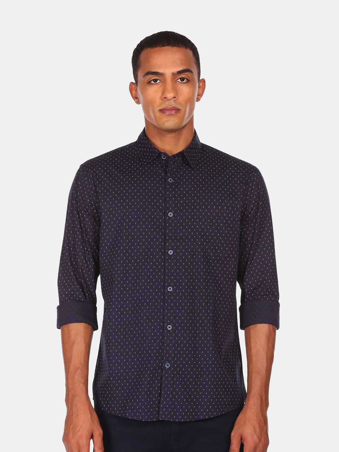 

Ruggers Men Blue Printed Cotton Casual Shirt