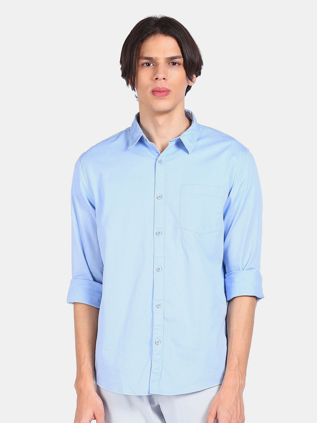 

Ruggers Men Blue Pure Cotton Casual Shirt