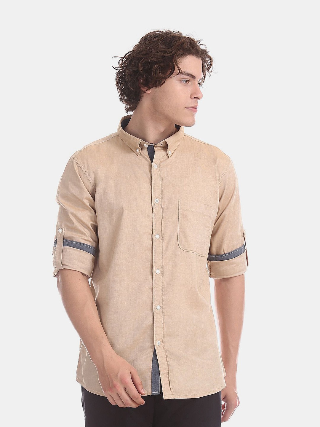 

Ruggers Men Beige Pure Cotton Casual Shirt