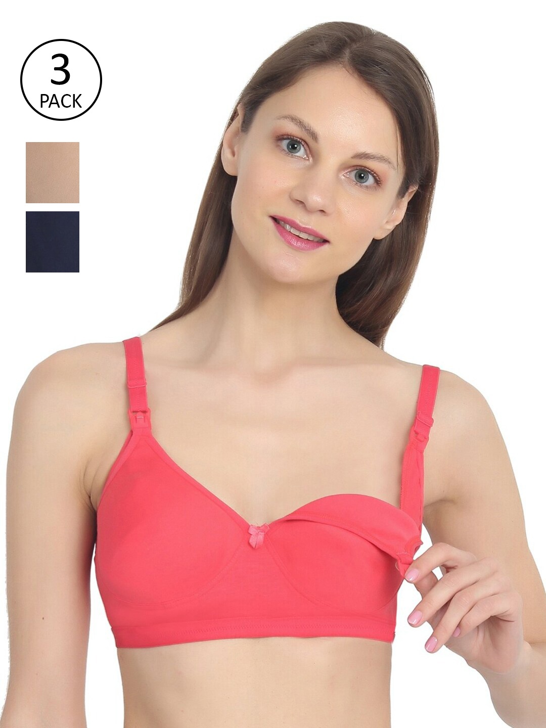 

MYLO ESSENTIALS Pack of 3 Maternity/Nursing Moulded Spacer Cup Bra ME_1821, Coral