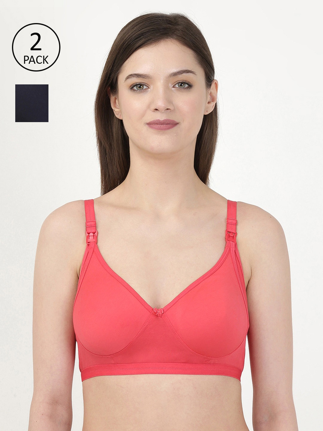 

MYLO ESSENTIALS Pack of 2 Coral & Navy Blue Maternity/Nursing Bra ME_1800