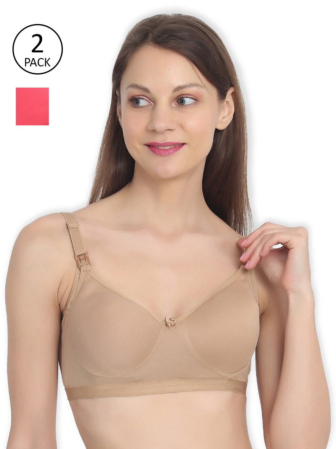 

MYLO ESSENTIALS Coral & Beige Pack of 2 Maternity Cotton Bra