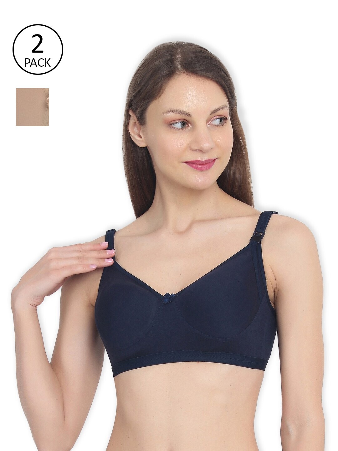 

MYLO ESSENTIALS Pack of 2 Navy Blue & Beige Full Coverage Rapid Dry Maternity Bra