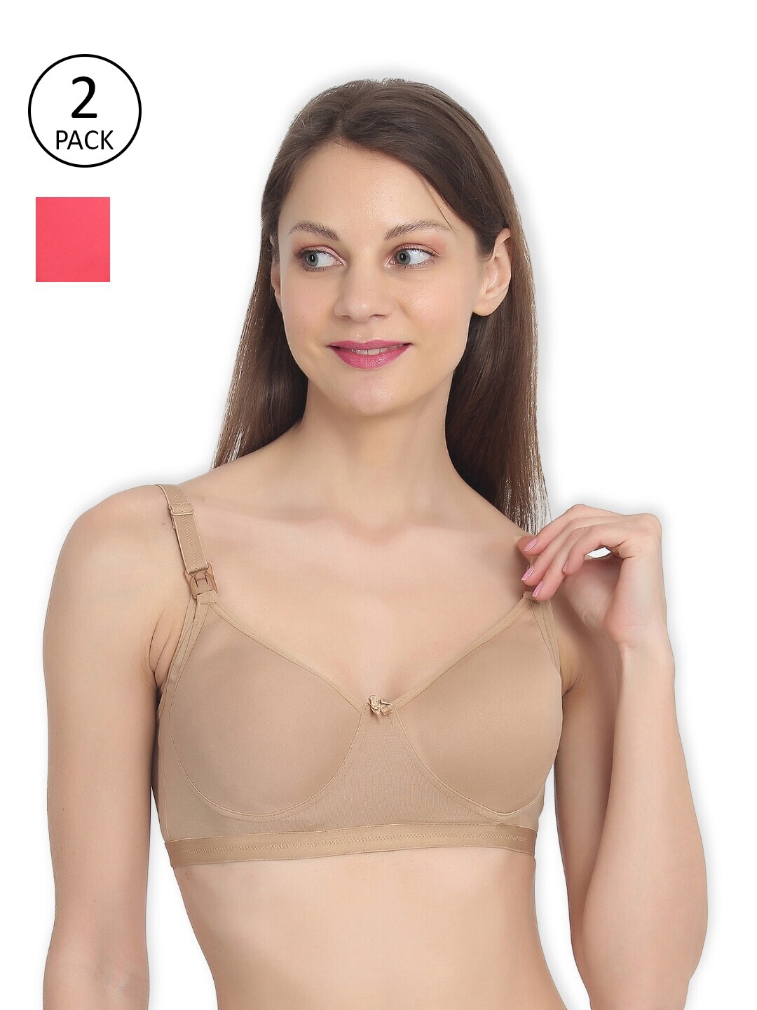 

MYLO ESSENTIALS Pack Of 2 Beige & Coral Solid Non Padded Non Wired Maternity Bra