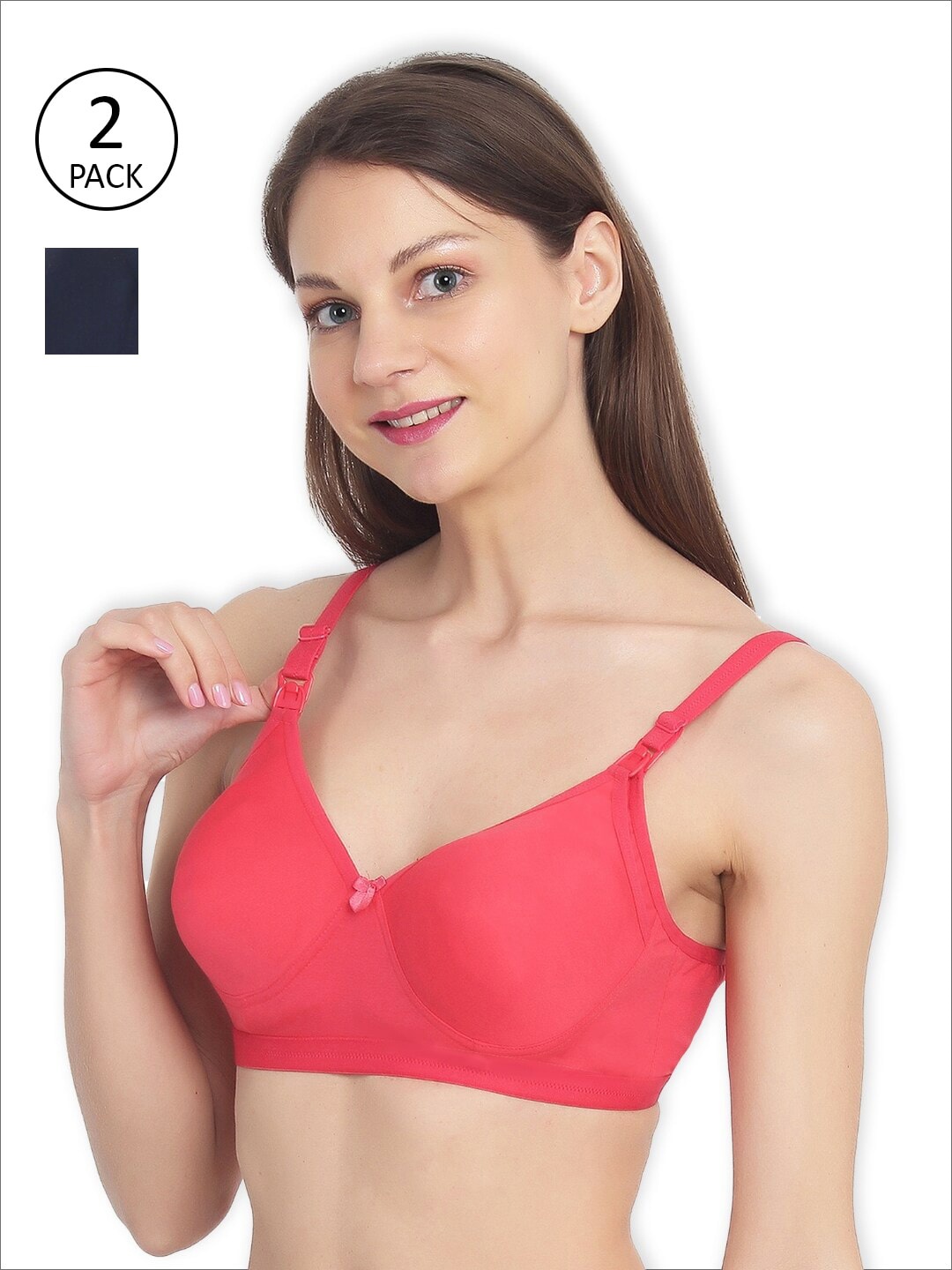 

MYLO ESSENTIALS Pack Of 2 Coral & Navy Blue Solid Maternity Bras - Wireless Non-Padded