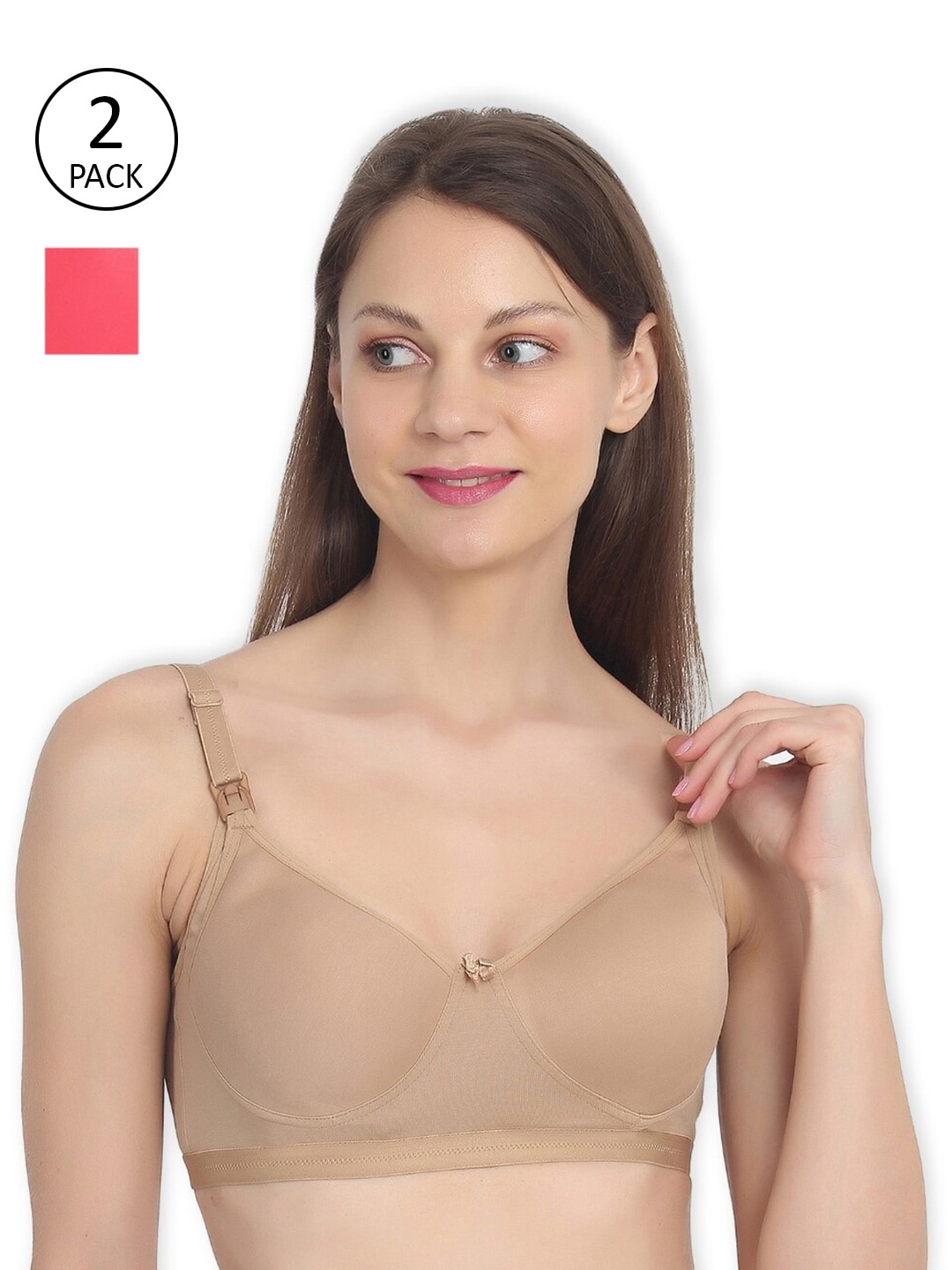 

MYLO ESSENTIALS Women Pack of 2 Nursing Rapid-Dry Non-Wired Bra, Coral