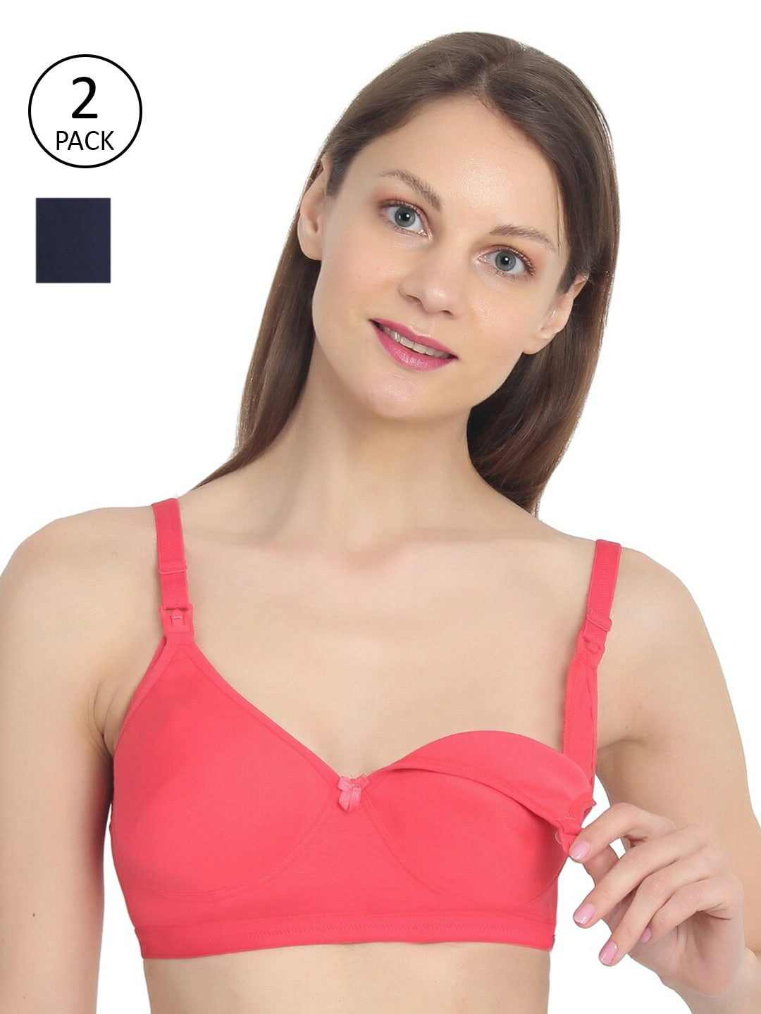 

MYLO ESSENTIALS Pack Of 2 Coral & Navy Blue Solid Maternity Bras - Wireless Non-Padded