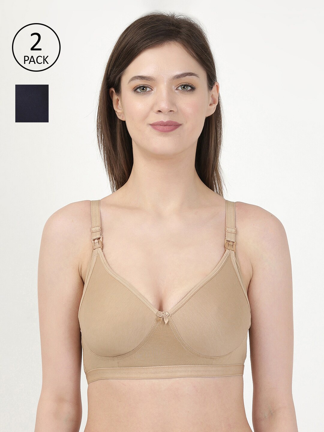 

MYLO ESSENTIALS Pack Of 2 Navy Blue & Beige MaternityNursing Bra ME_1807