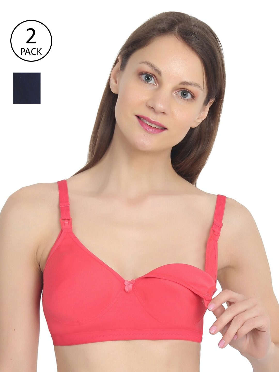 

MYLO ESSENTIALS Pack of 2 Maternity/Nursing Moulded Spacer Cup Bra ME_1802, Coral