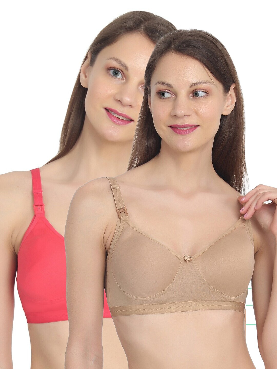 

MYLO ESSENTIALS Pack Of 2 Coral Pink & Beige Maternity & Nursing Bras