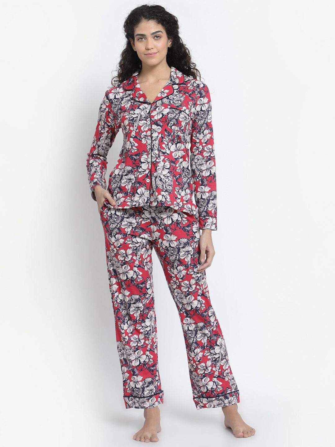 

YOONOY Women Pink Printed Night suit YWSS22LSET1251