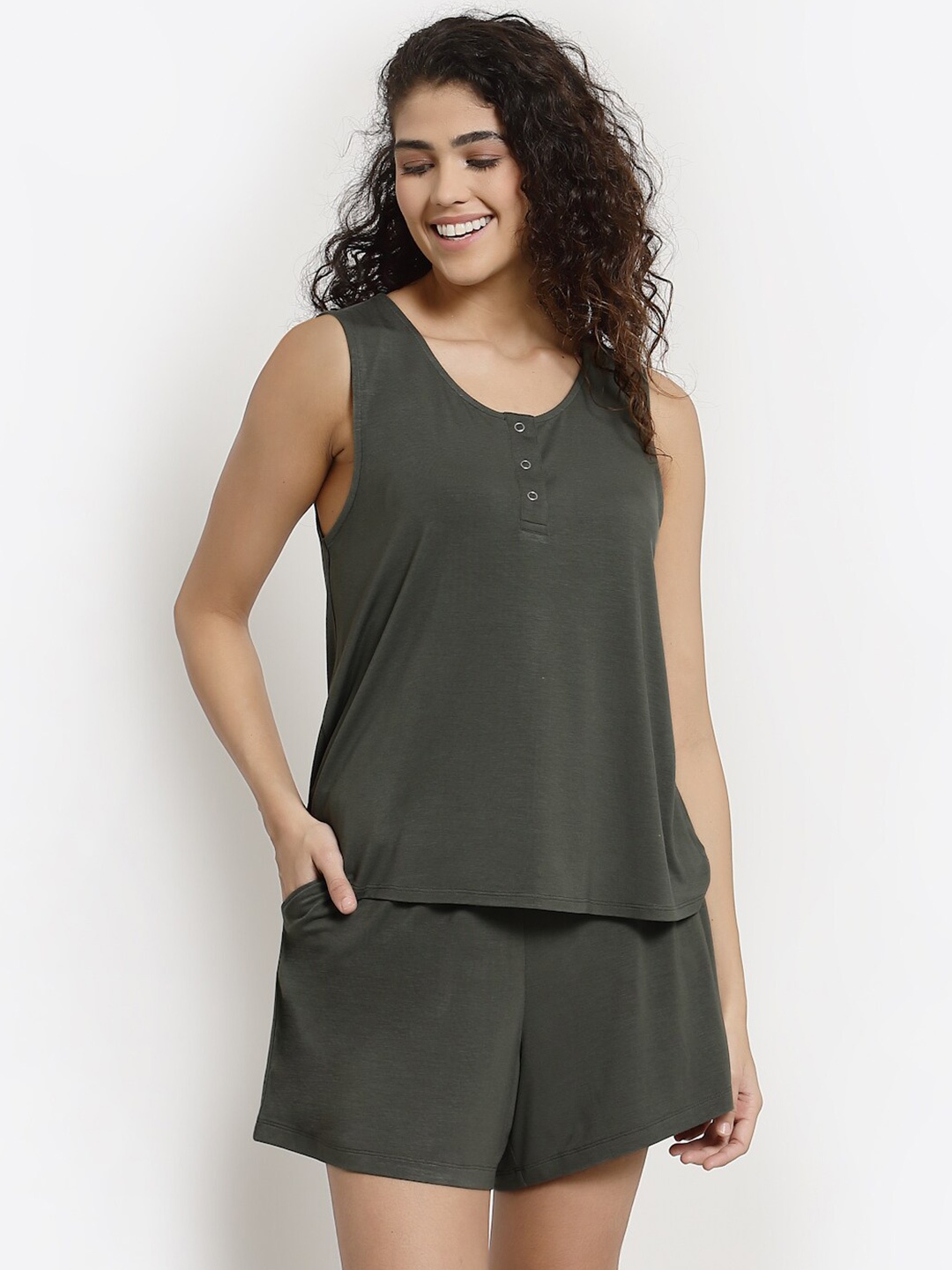 

YOONOY Women Green Night suit