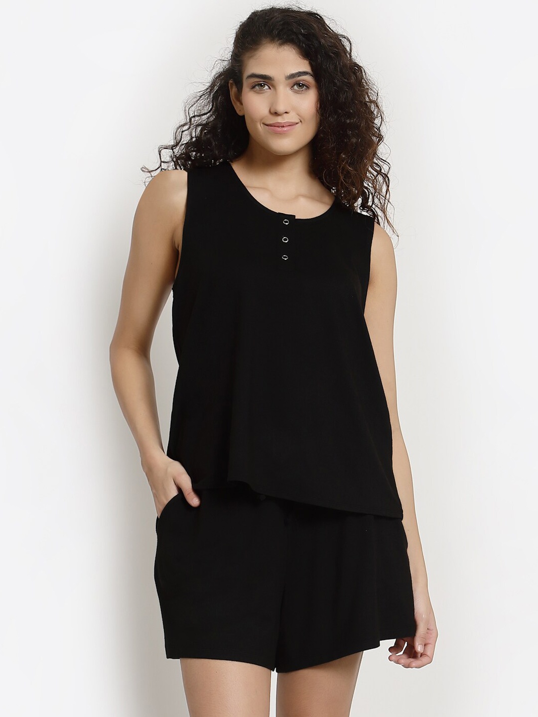

YOONOY Women Black Night suit