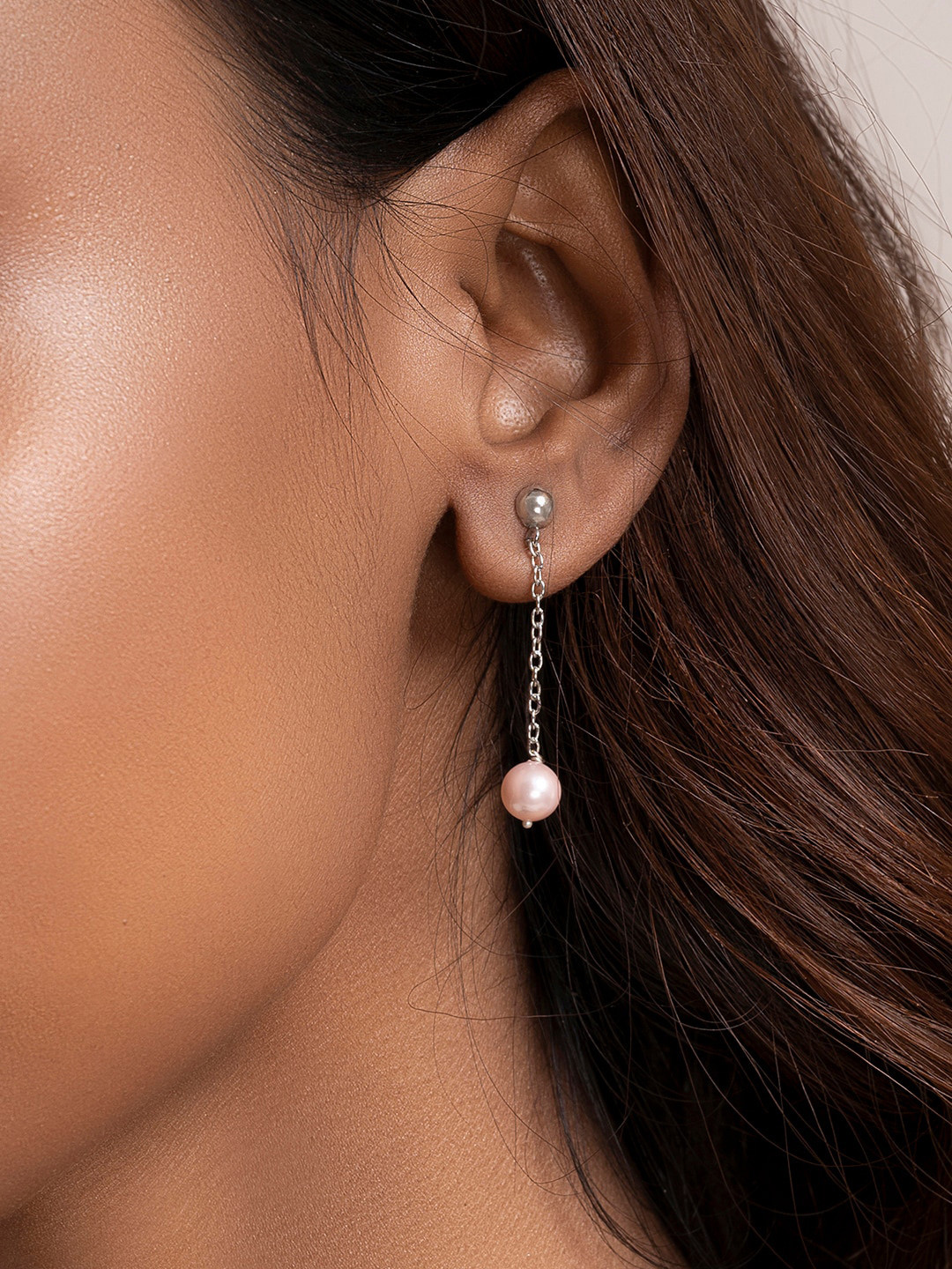 

March by FableStreet 925 Sterling Silver Rhodium-Plated Pearl Chain Earrings