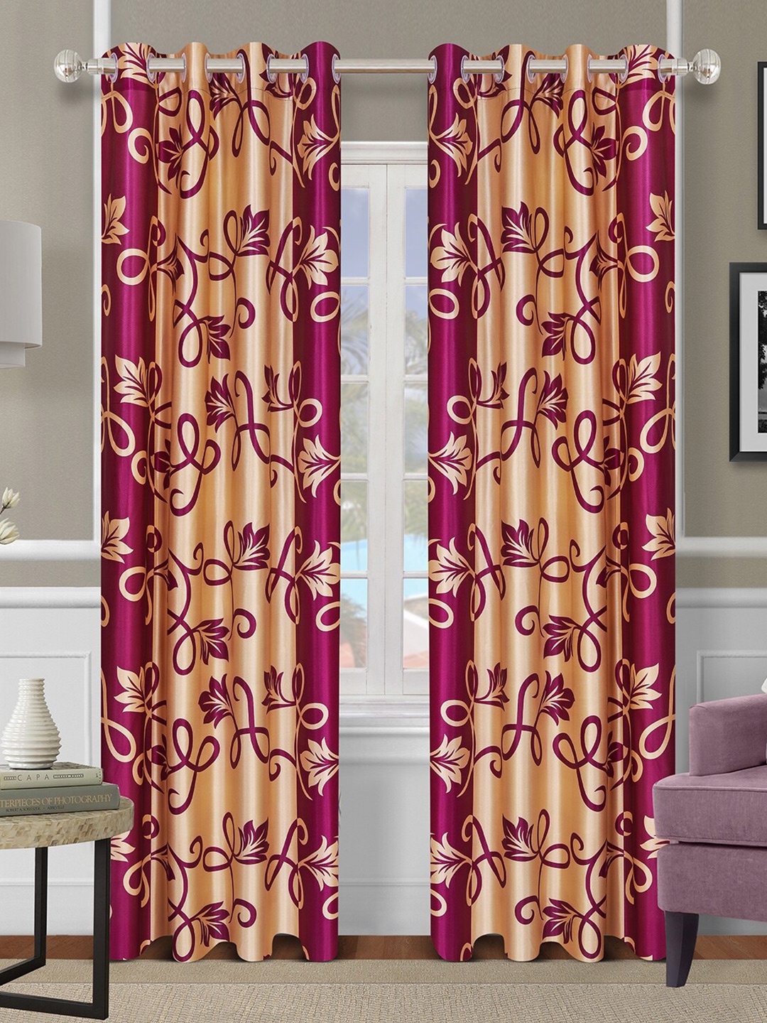 

ROMEE Purple Set of 2 Floral Room Darkening Door Curtain