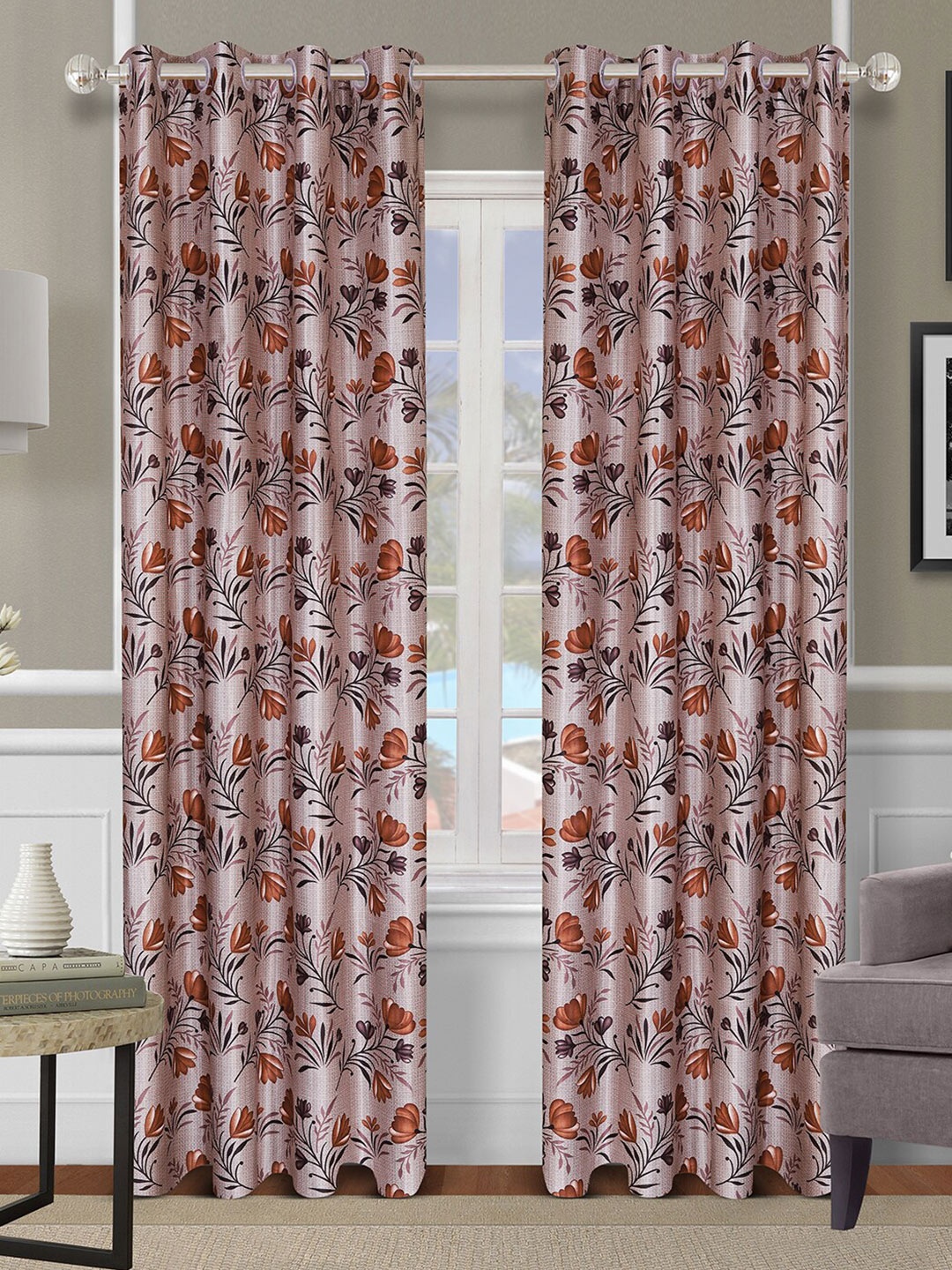 

ROMEE Brown Set of 2 Floral Room Darkening Door Curtain