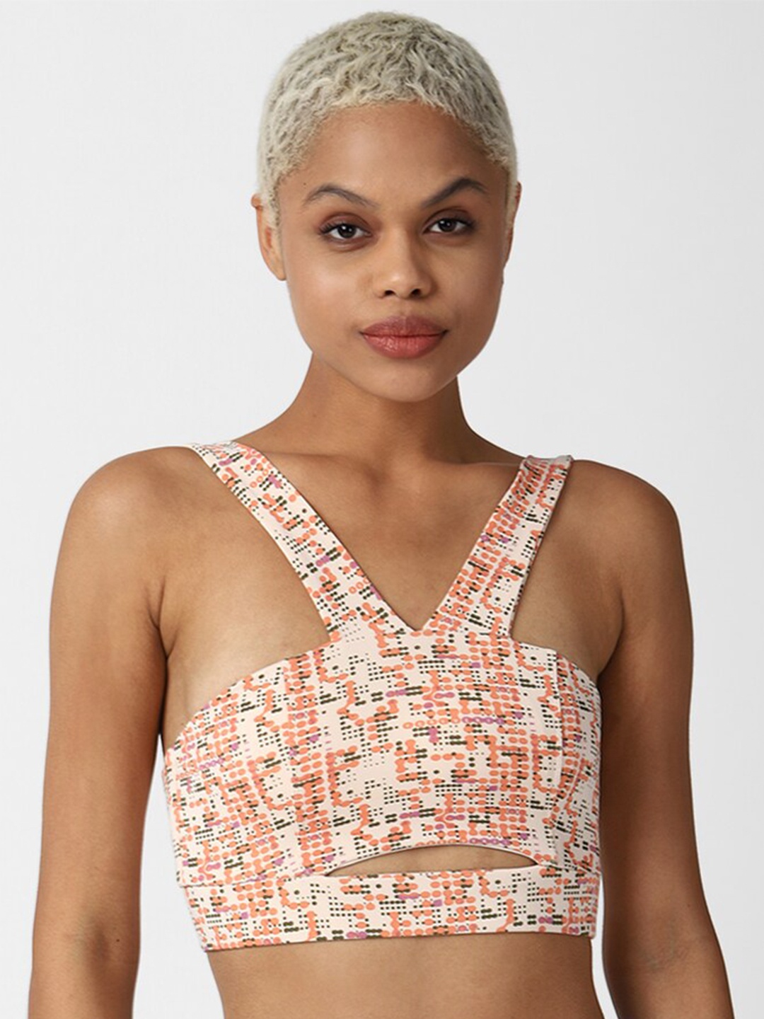 

FOREVER 21 Women Cream Geometric Print Bralette Bra