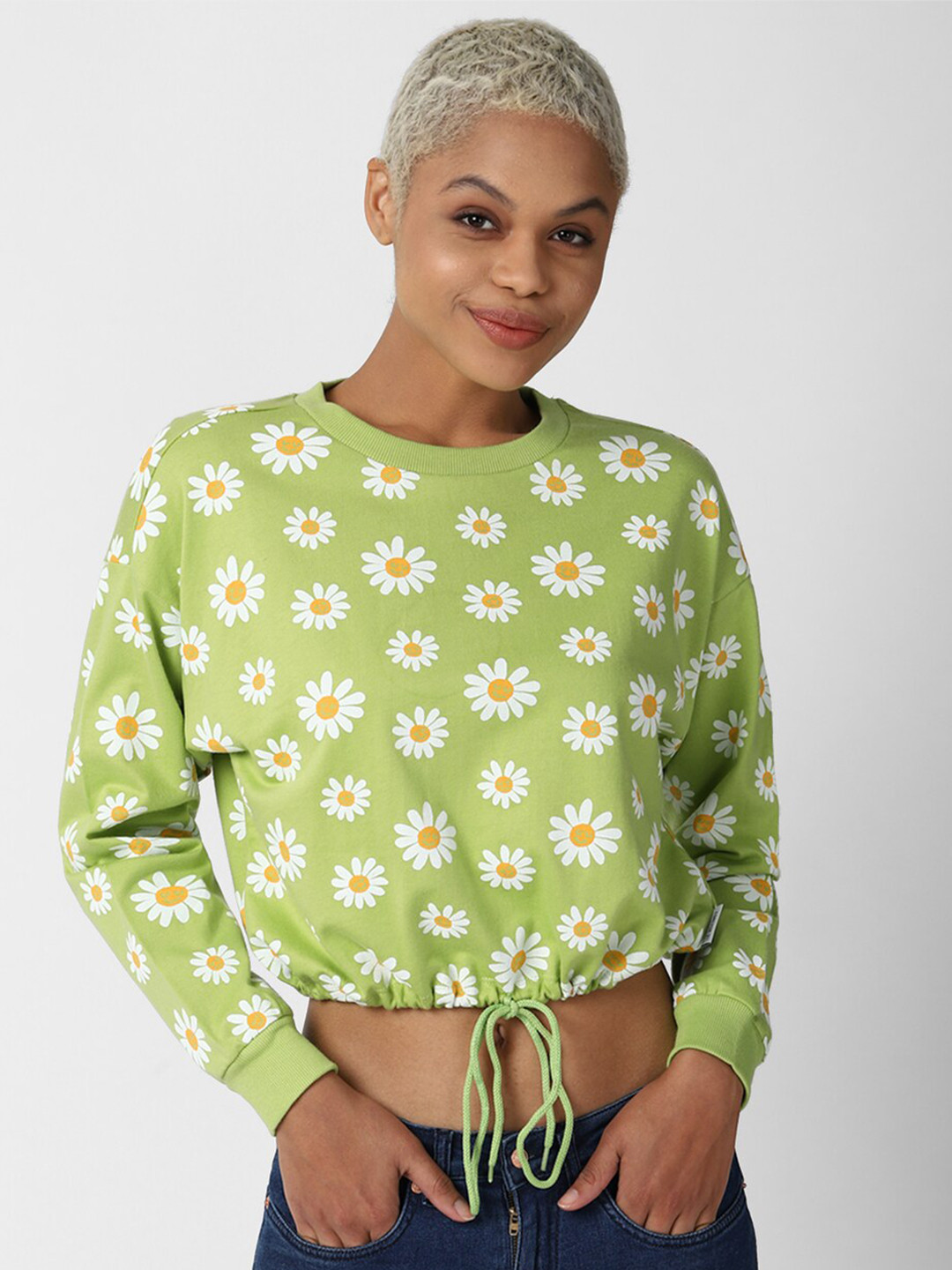 

FOREVER 21 Women Green Printed Sweatshirt