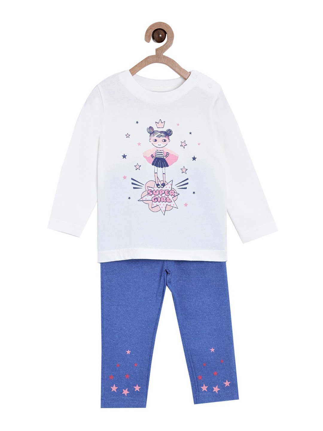 

The Mom Store White & Blue Printed Pure Cotton Top with Pyjamas