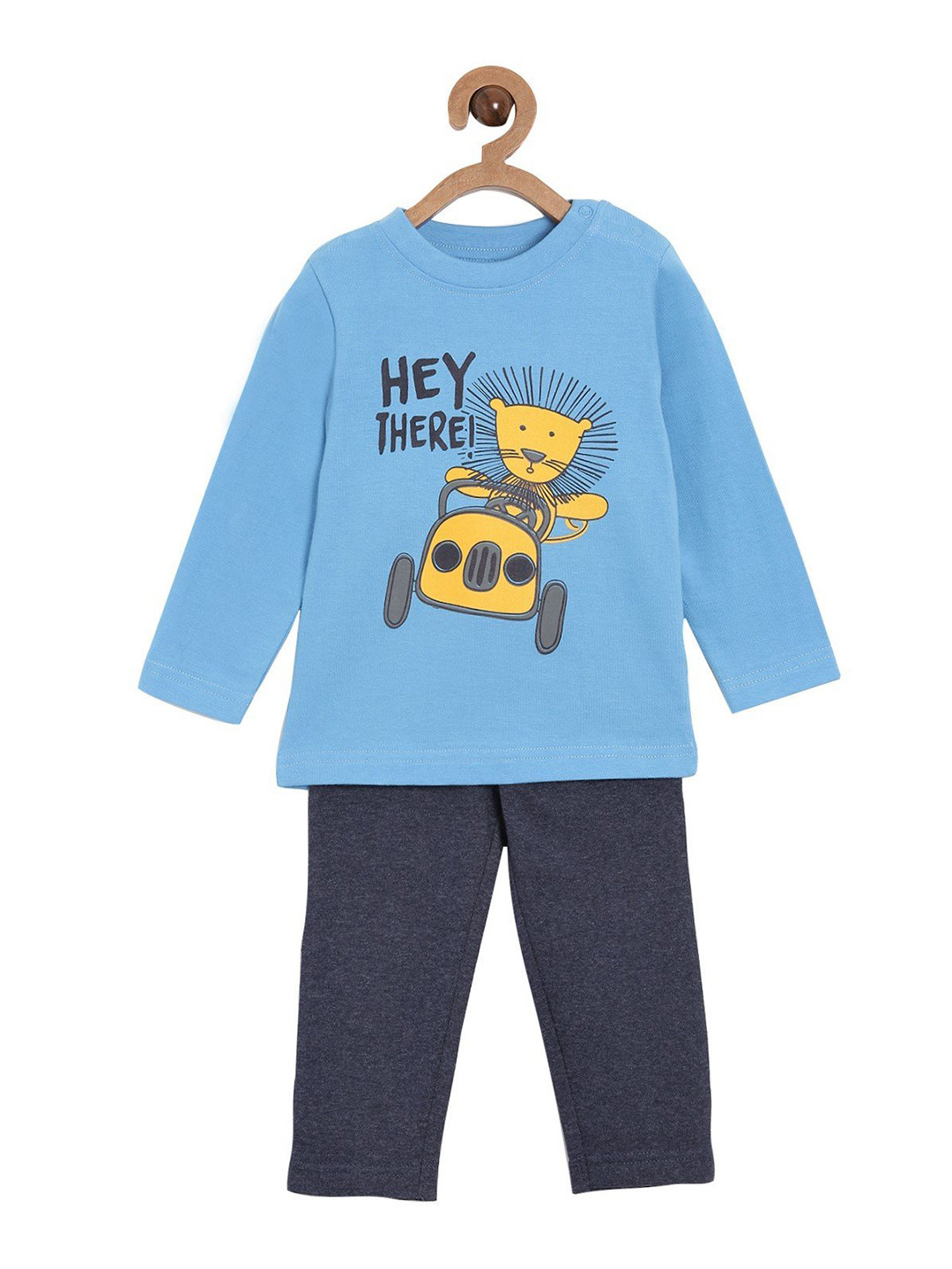 

The Mom Store Kids Blue Pure Cotton Printed Top with Pyjamas