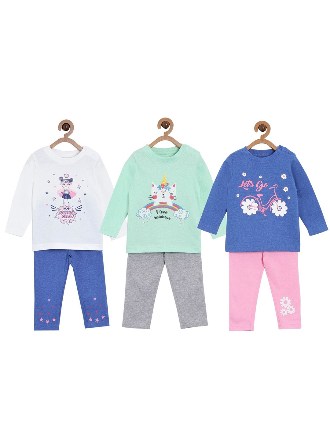 

The Mom Store Kids Pack of 3 Printed Pure Cotton Night Suit, Blue