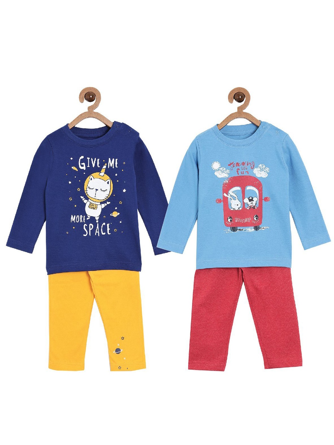 

The Mom Store Kids Pack of 2 Printed Pure Cotton Top with Pyjamas, Yellow