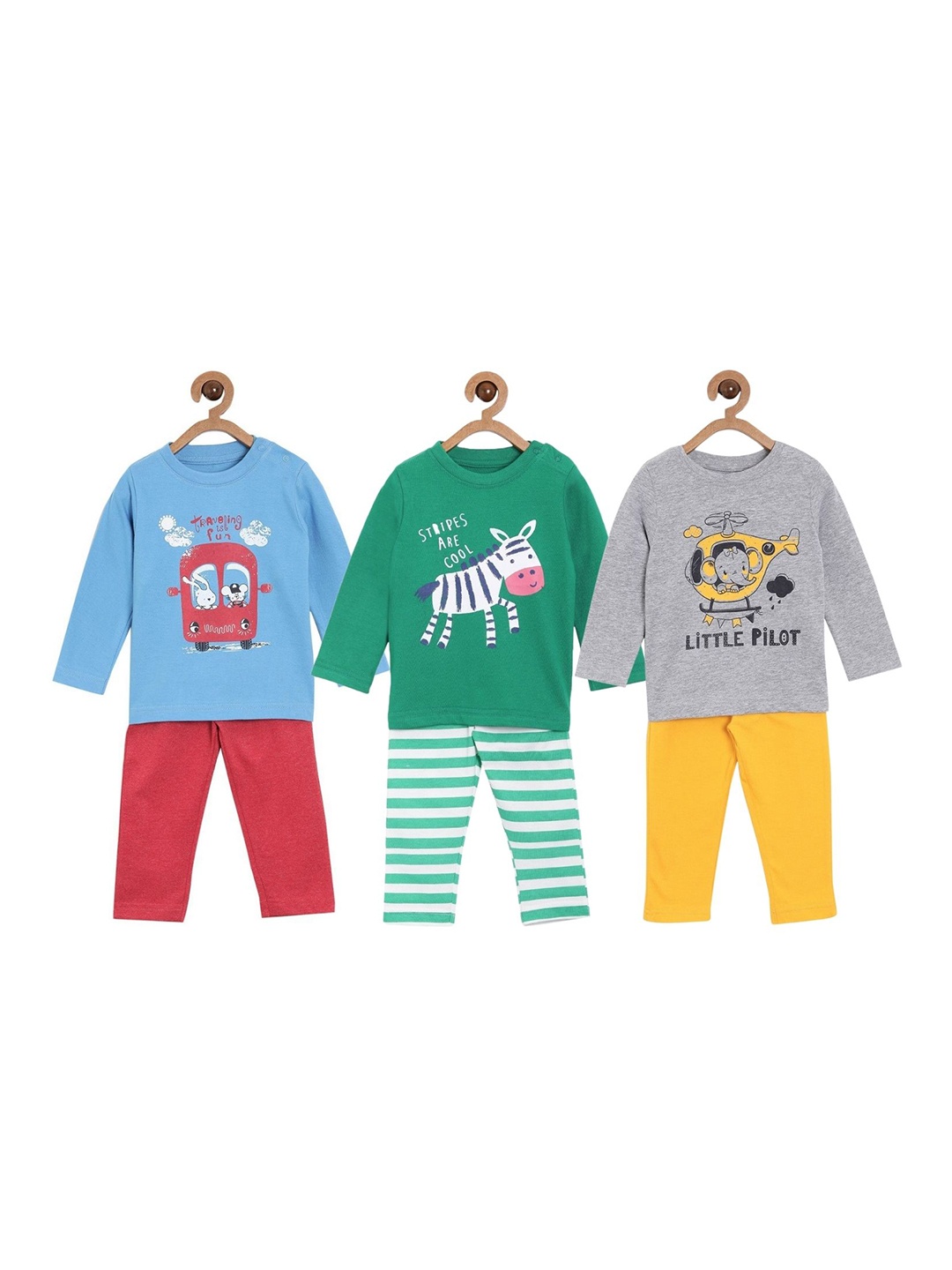 

The Mom Store Kids Pack of 3 Printed Pure Cotton Night Suit, Yellow