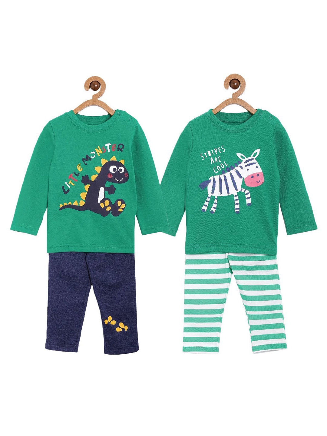 

The Mom Store Kids Pack of 2 Printed Pure Cotton Night Suit, Green