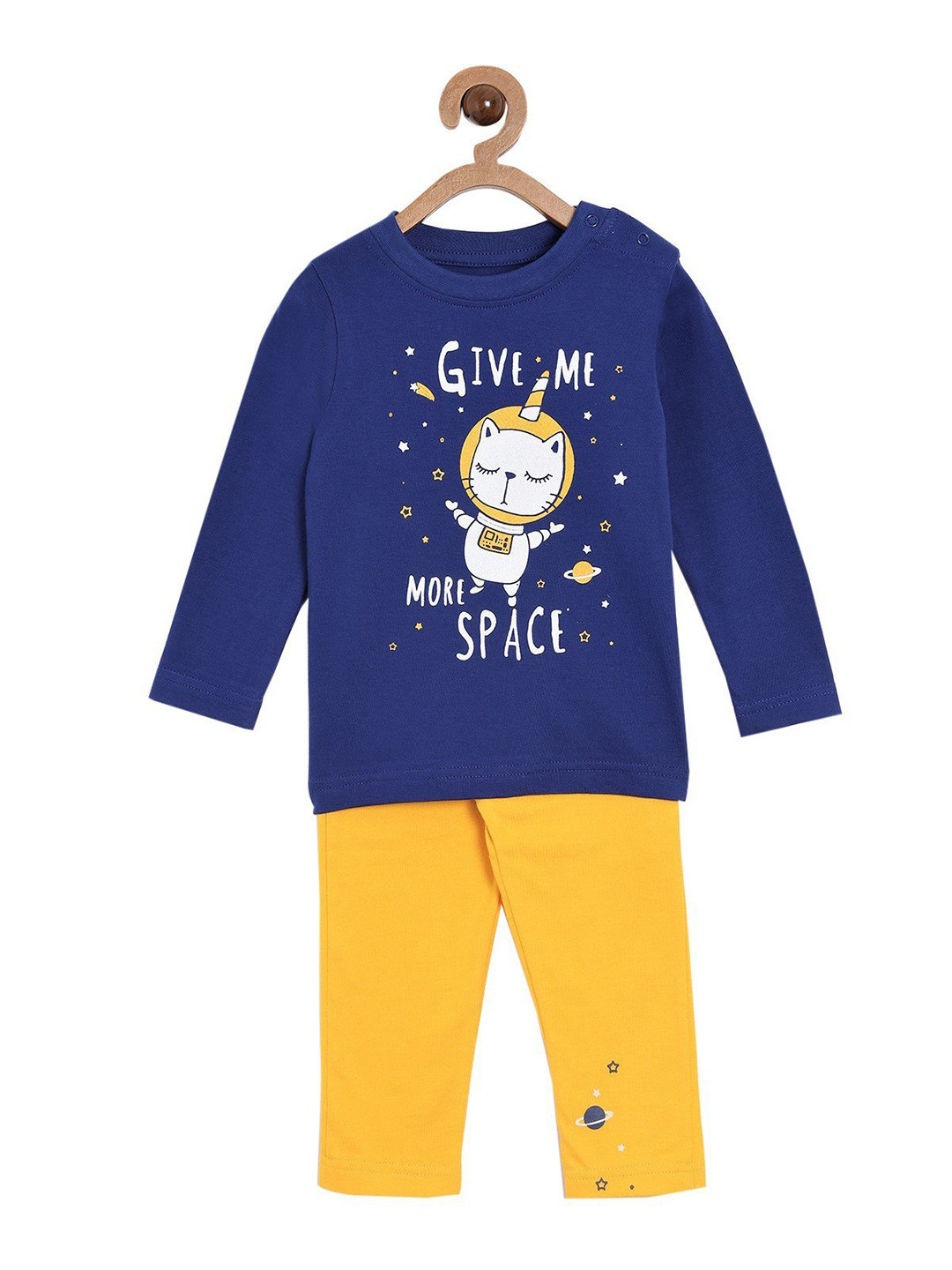 

The Mom Store Kids Blue & Yellow Printed Pure Cotton Top with Pyjamas