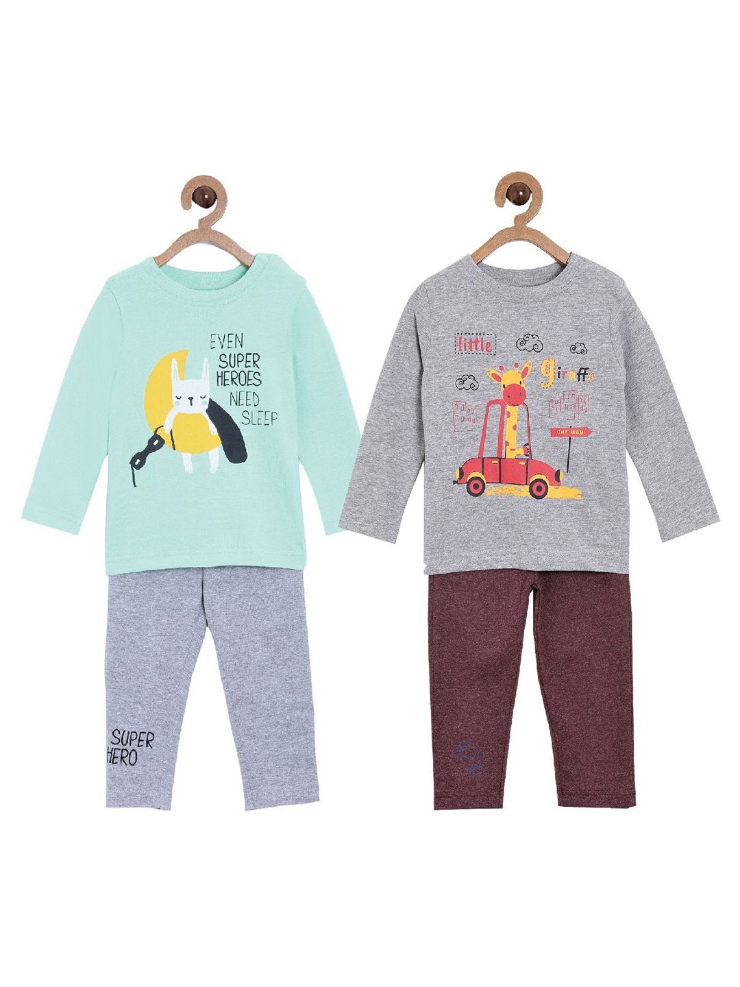 

The Mom Store Kids Pack of 2 Printed Pure Cotton Night Suit, Green