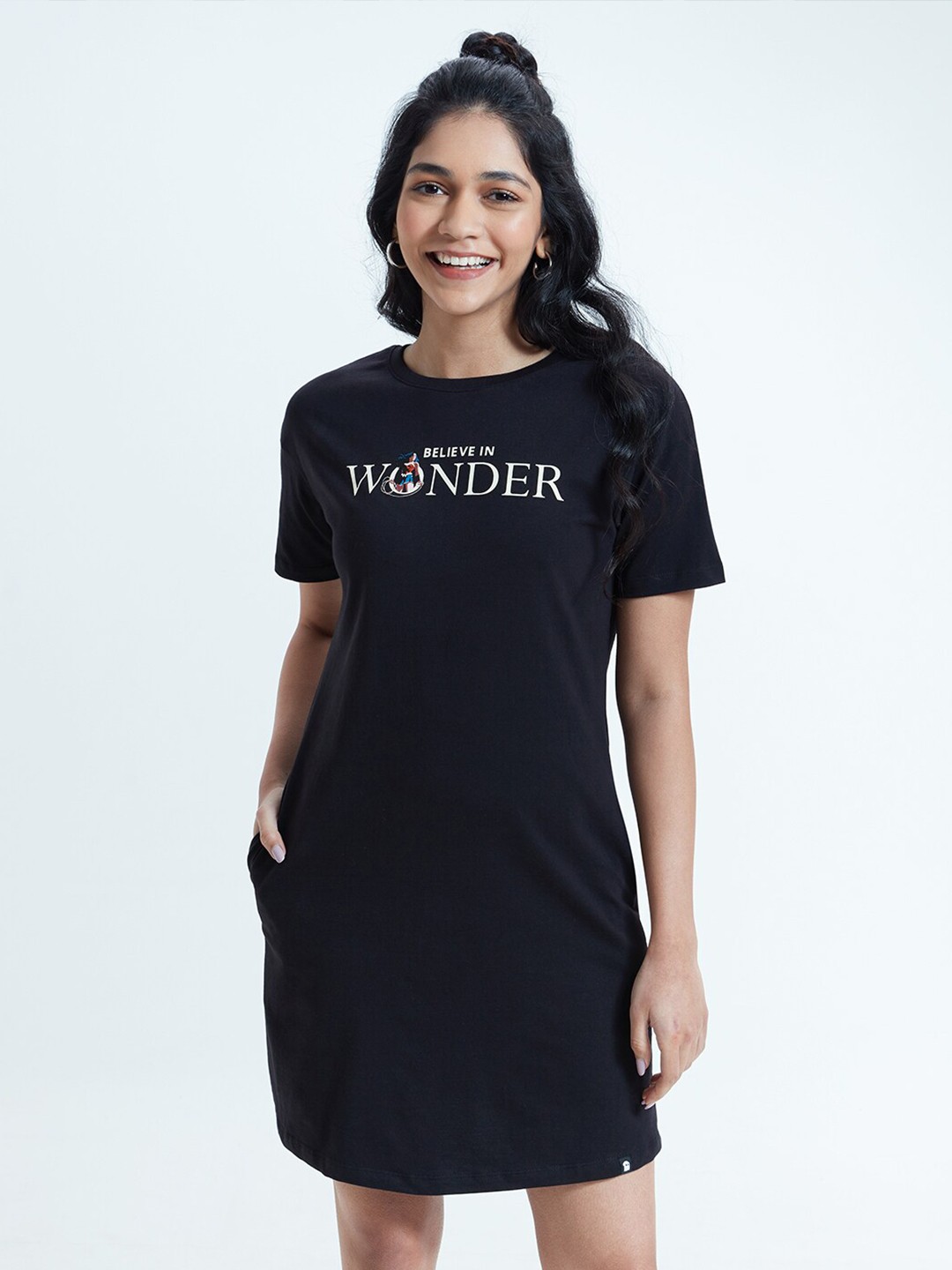 

The Souled Store Black Wonder Woman Cotton T-shirt Dress