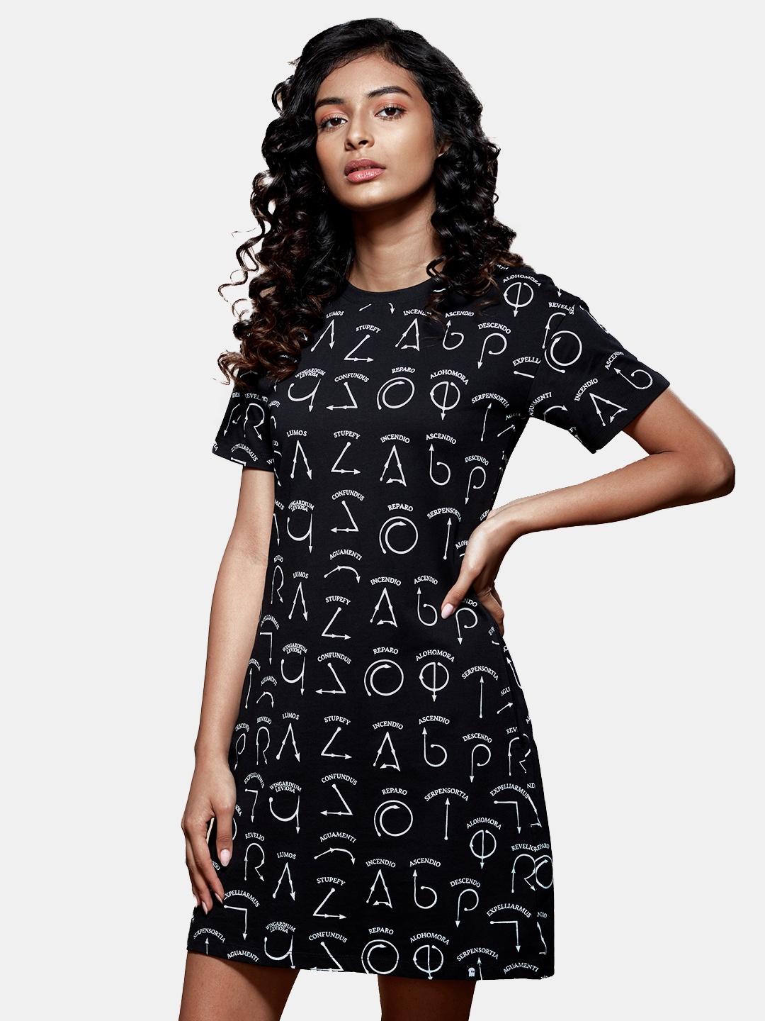 

The Souled Store Black Printed Tshirt Dress