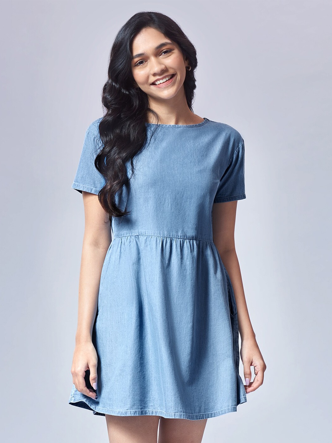 

The Souled Store Blue Cotton A-Line Dress