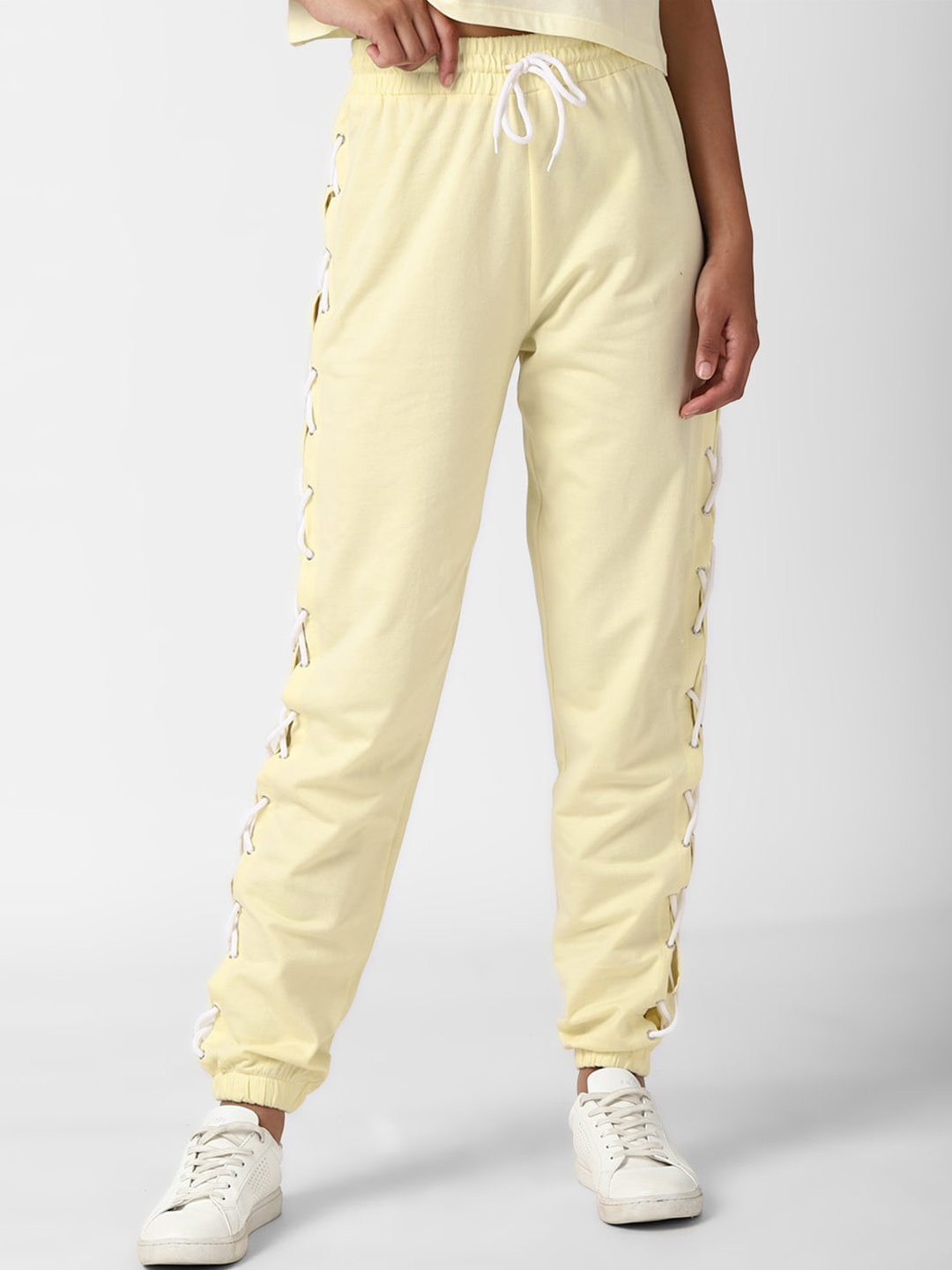 

FOREVER 21 Women Yellow Solid Joggers Cotton Trousers