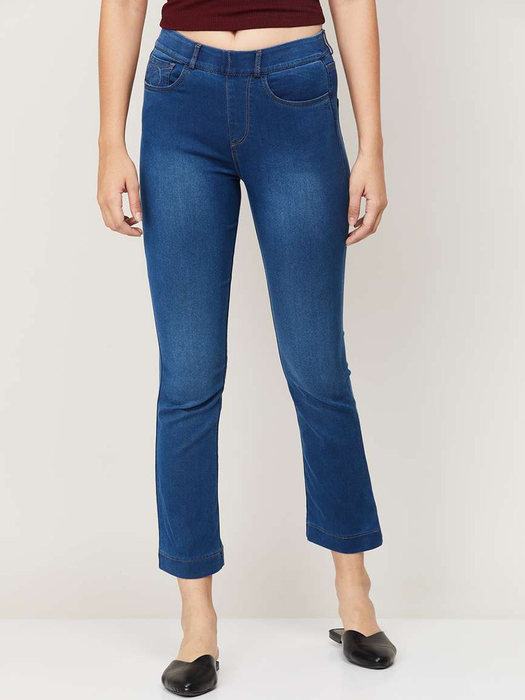 

Xpose Women Blue Comfort High-Rise Highly Distressed Heavy Fade Stretchable Bootcut Jeans