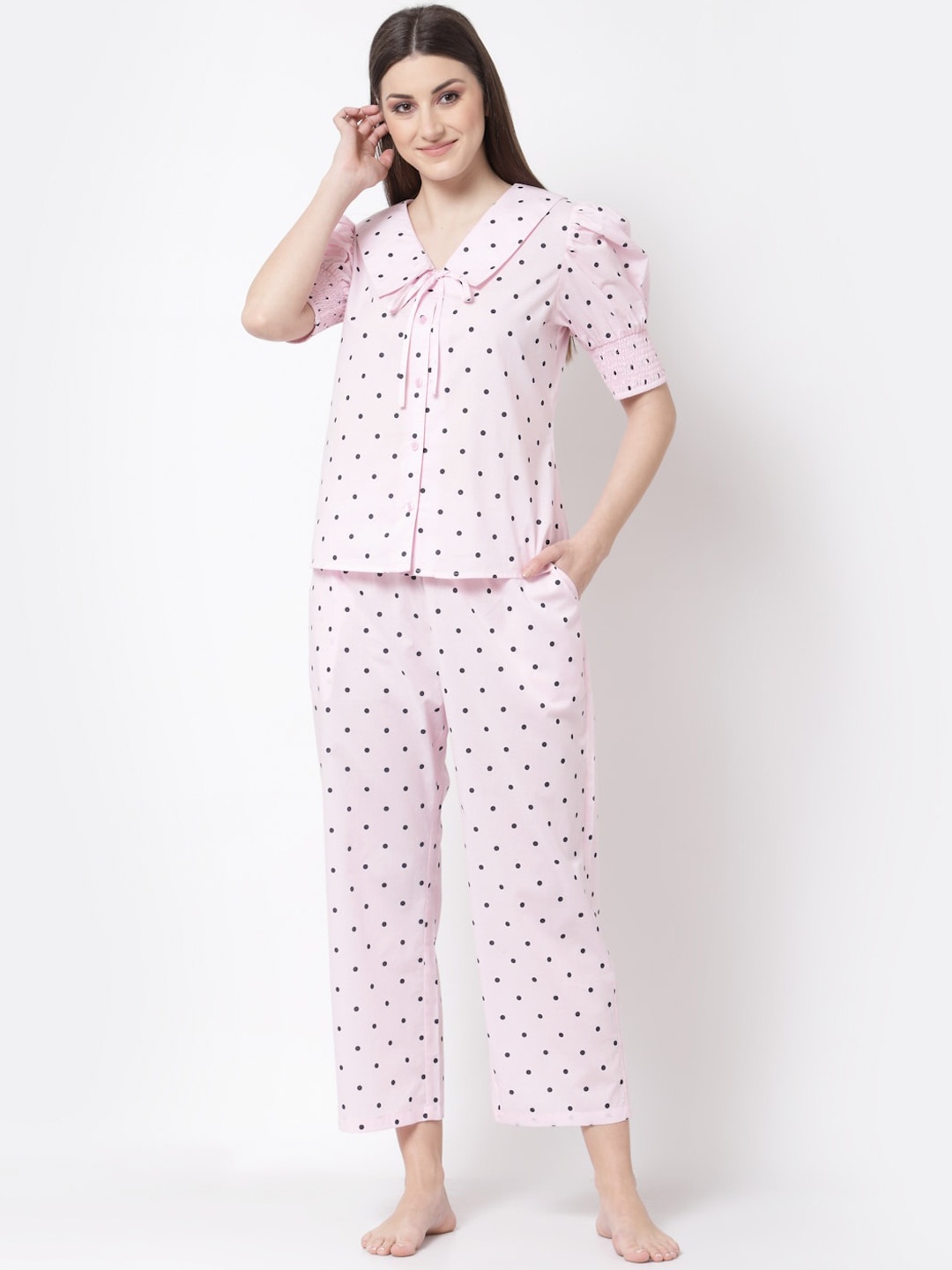 

BLANC9 Women Pink & Grey Cotton Printed Night suit B9NW34