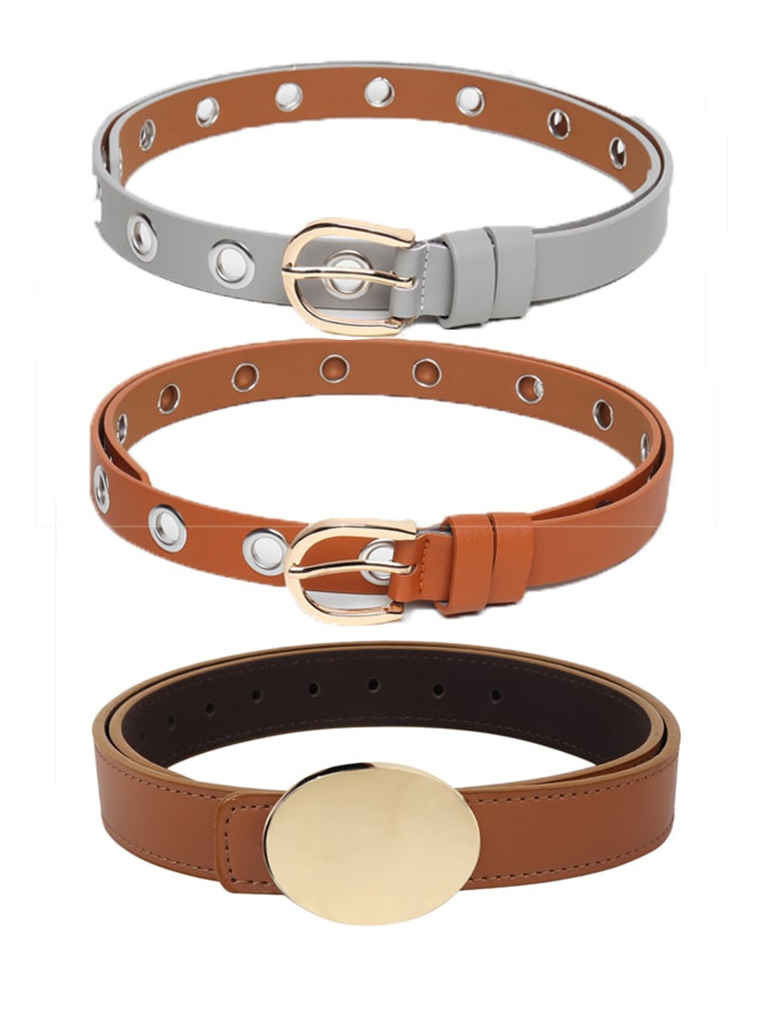 

Kastner Women Brown & Grey Set Of 3 Artificial Leather Belt