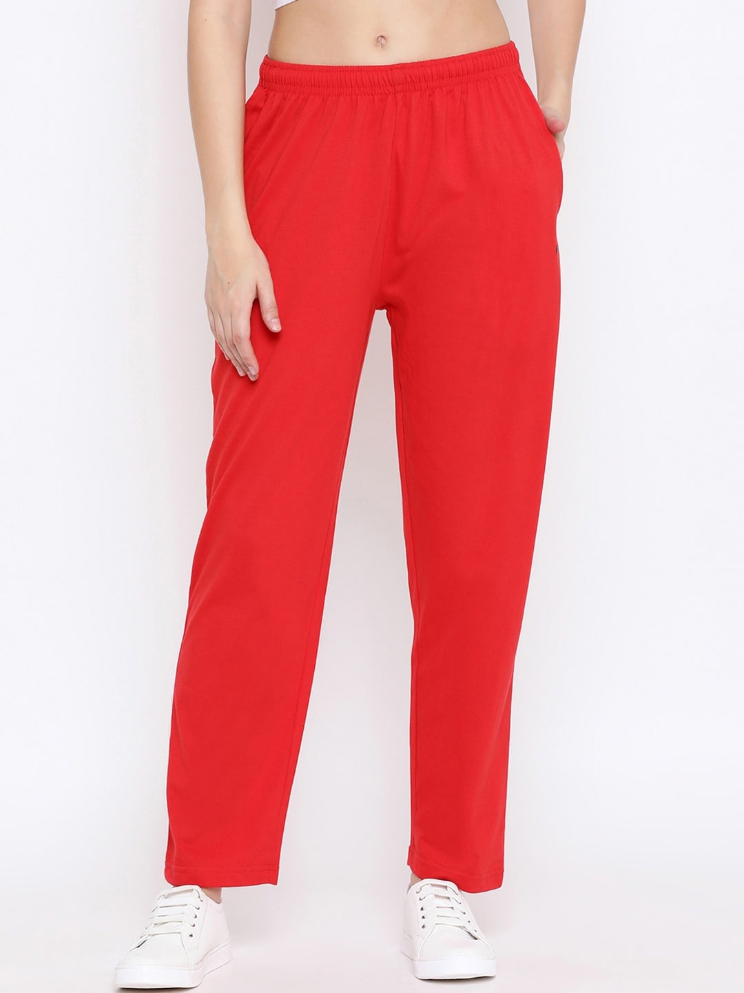 

Okane Women Red Solid Cotton Track Pant
