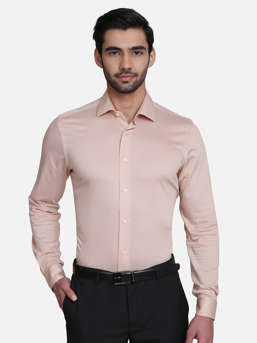 

Blackberrys Men Beige India Slim Fit Linen Formal Shirt