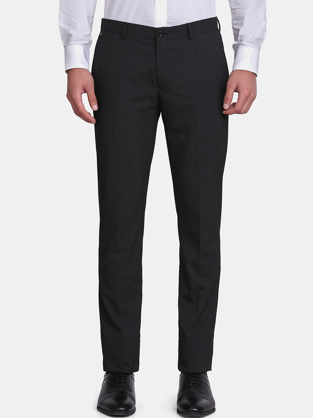 

Blackberrys Men Grey Checked B-91 Skinny Fit Trousers