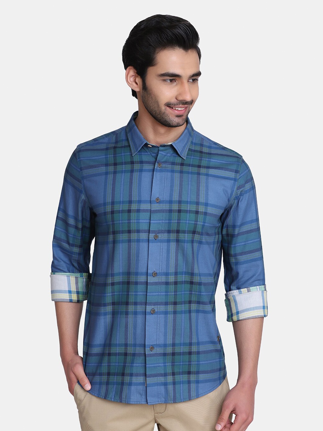 

Blackberrys Men Blue India Slim Fit Tartan Checked Casual Shirt