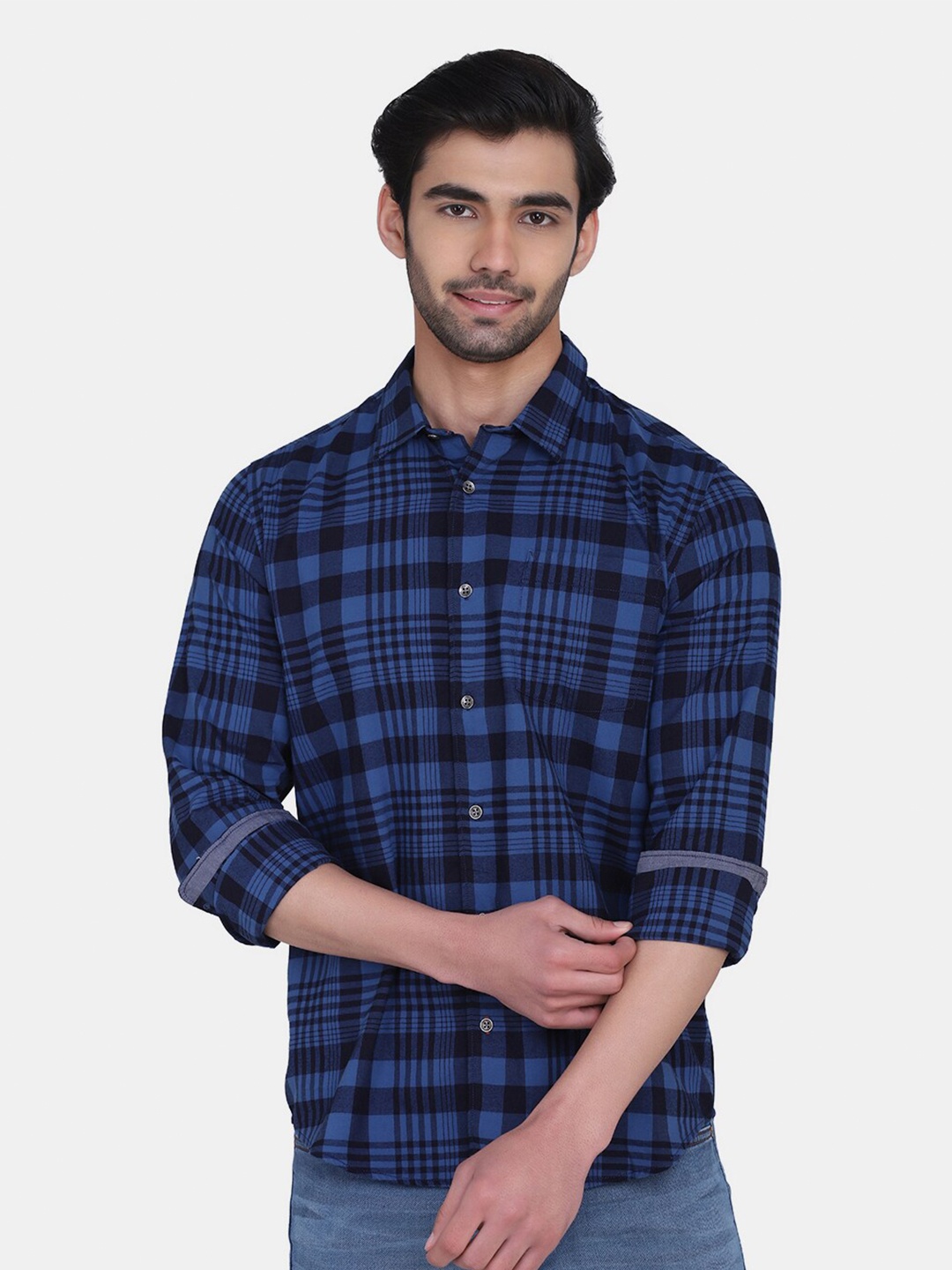 

Blackberrys Men Blue India Slim Fit Other Checks Checked Casual Cotton Shirt