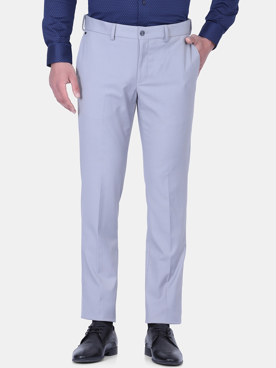 

Blackberrys Men Grey Solid B-95 Slim Fit Formal Trousers