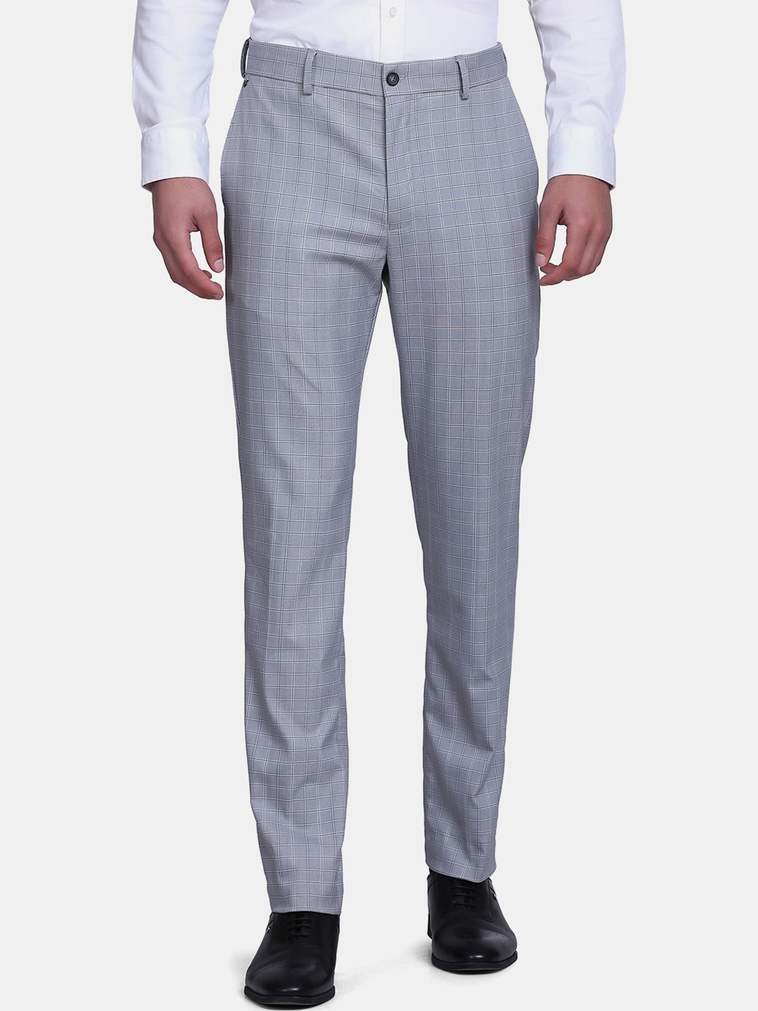 

Blackberrys Men Grey Checked Arise Regular Fit Formal Trousers