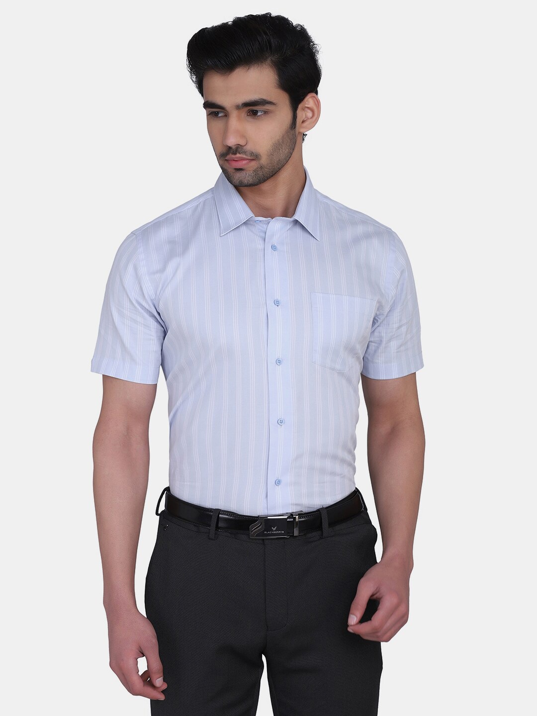 

Blackberrys Men Blue & White India Slim Fit Striped Cotton Formal Shirt
